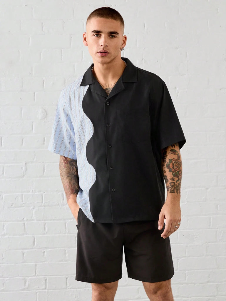 Unisex Casual Striped Raglan Short Sleeve Shirt