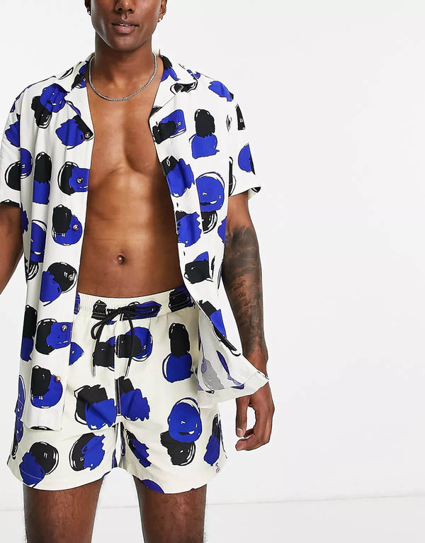 Boxer Shorts For Men - White & Blue Blurred Spot Print