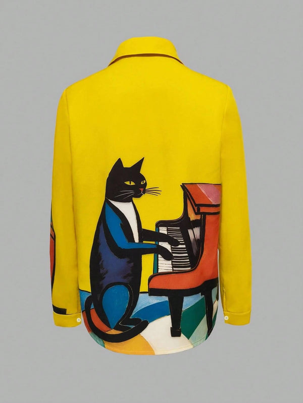 Women's Artistic Cat Print Shirt