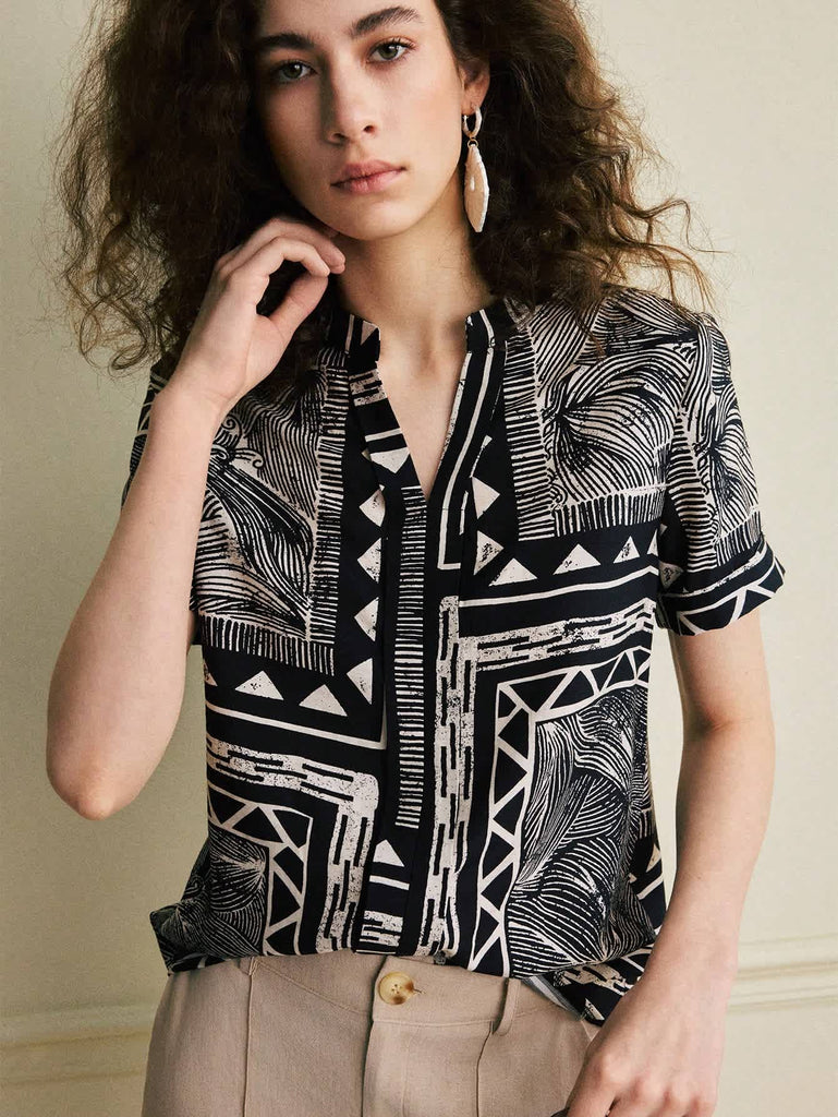 Women's Black & Beige Abstract Printed Shirt 