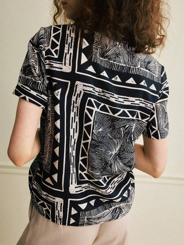 Women's Black & Beige Abstract Printed Shirt 