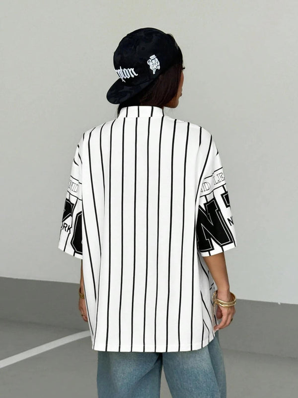 Women's Black & White Graphic Letter Print Shirt 