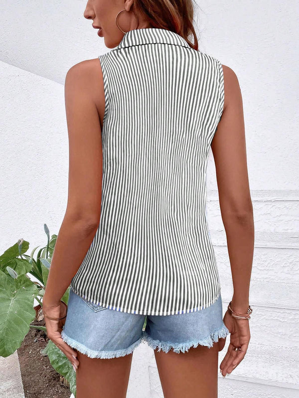 Women's Black & White Vertical Striped Sleeveless Shirt  