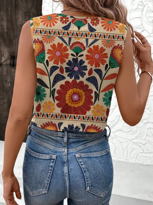 Women's Bohemian Style Floral Print Vest Top