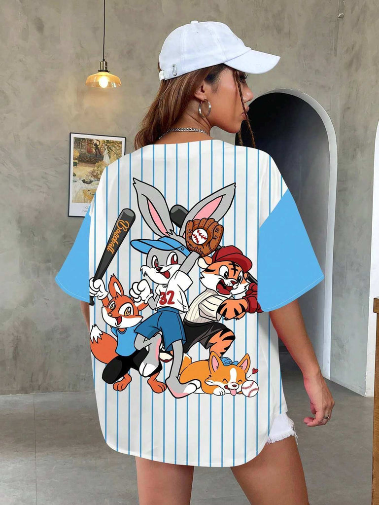 Women's Cartoon Baseball Style Shirt