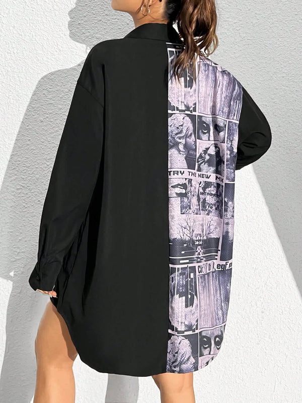 Women's City Print Vintage Graphic Panel Shirt
