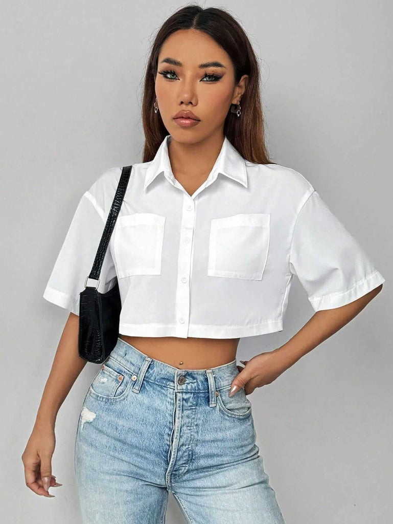 Women's Essential White Crop Shirt 