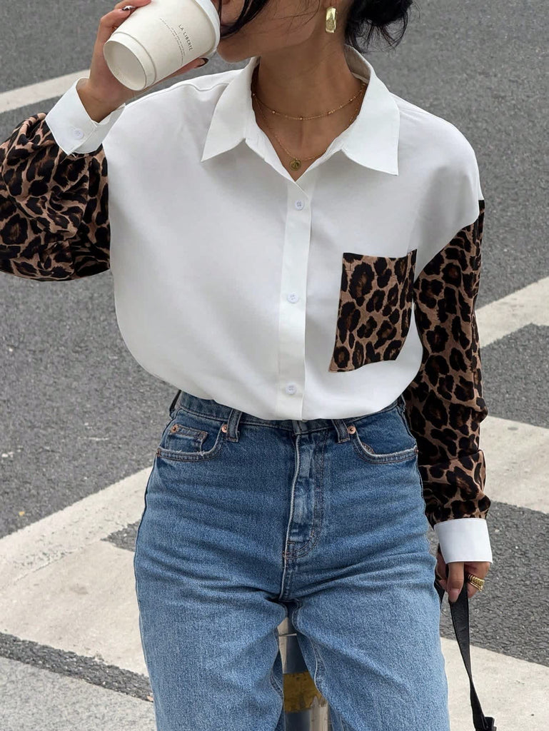 Women's Leopard Luxe Contrast Long Sleeve Shirt