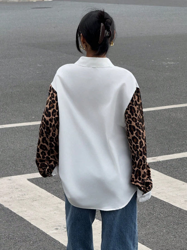 Women's Leopard Luxe Contrast Long Sleeve Shirt