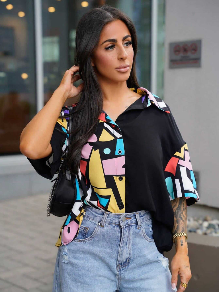Women's Modern Abstract Color Block Shirt 