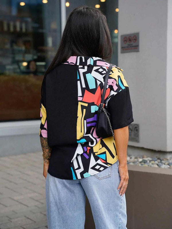 Women's Modern Abstract Color Block Shirt 