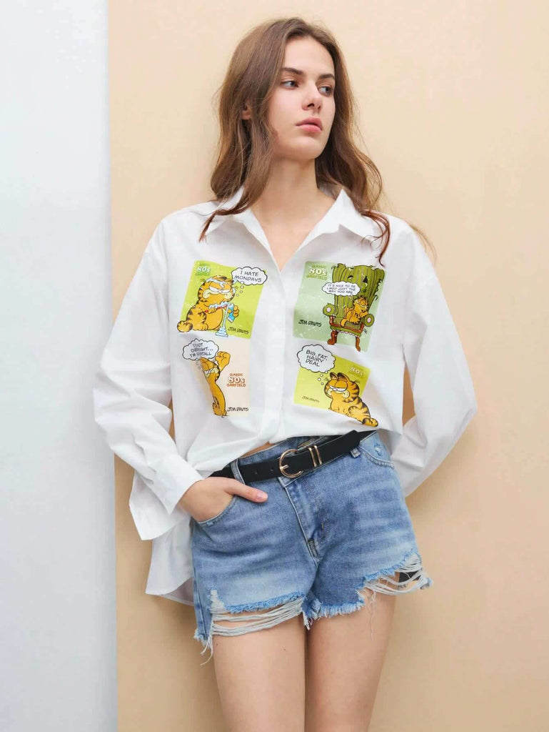 Women's Retro Cartoon Graphic Long Sleeve Shirt 