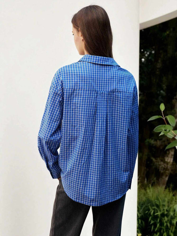 Women's Royal Blue Checked Long Sleeve Shirt 