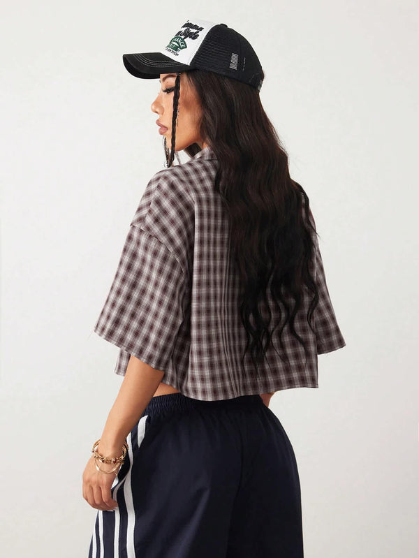 Women's Vintage Dusty Mauve Plaid Crop Shirt 