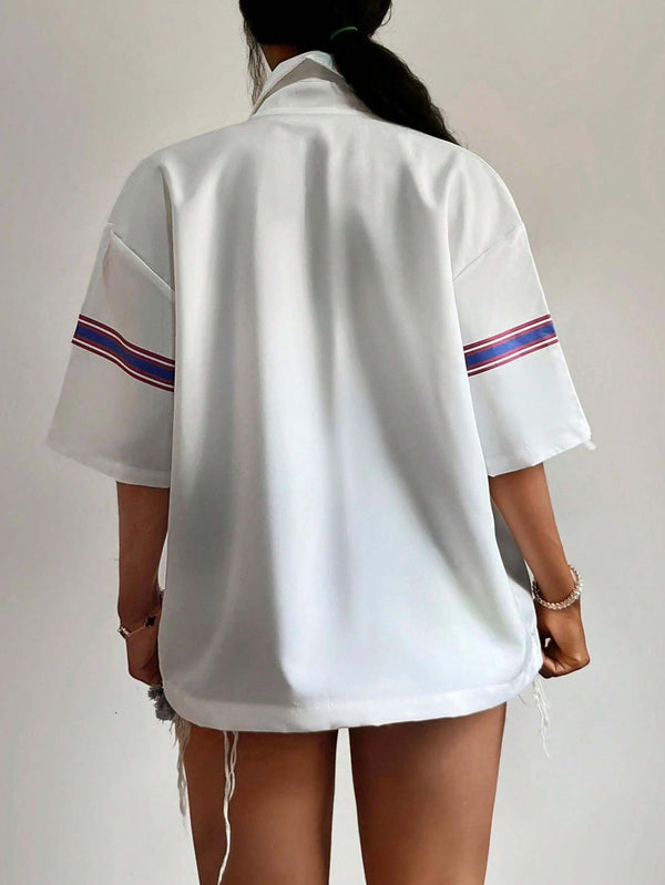Women's White Graphic Letter Print Shirt 