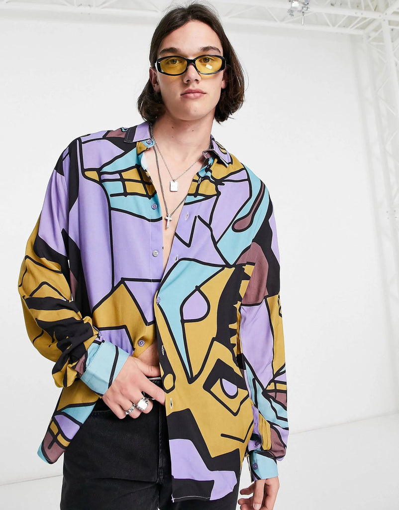 All Over Abstract Multi Printed Long Sleeve Shirt
