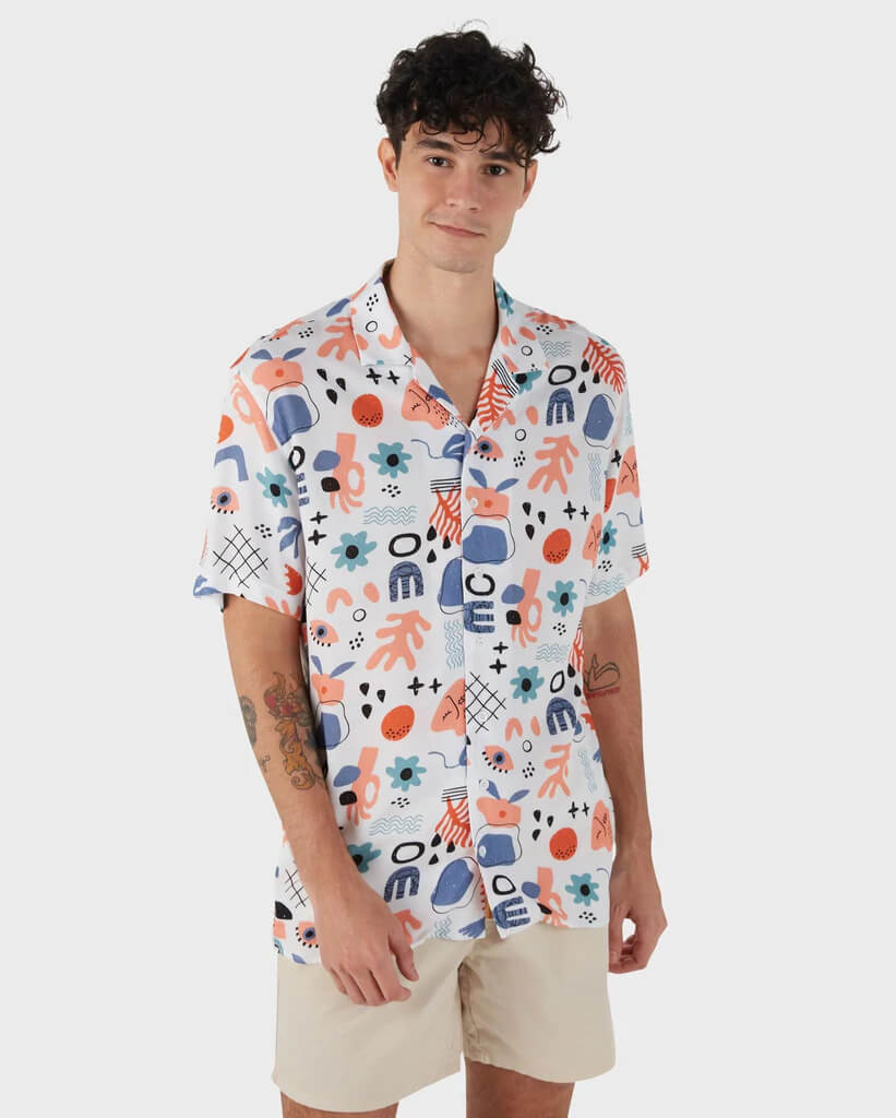 Camisa-bowling Print Shot Sleeve Shirt