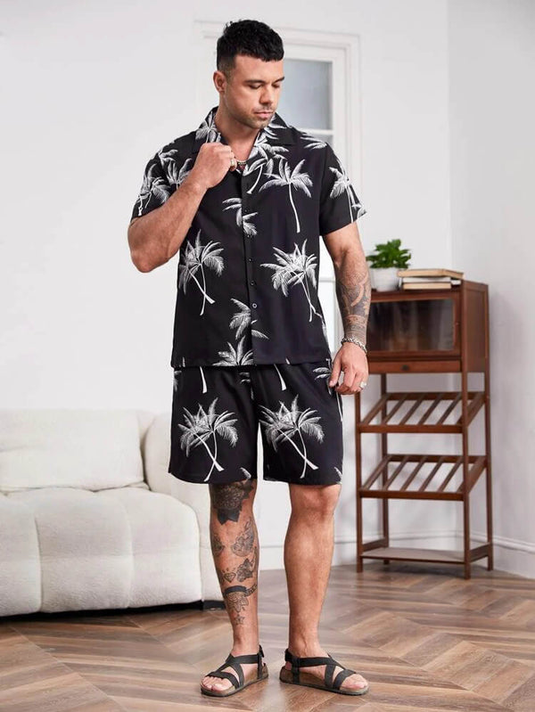 Extended Sizes Men Palm Tree Print Shirt 