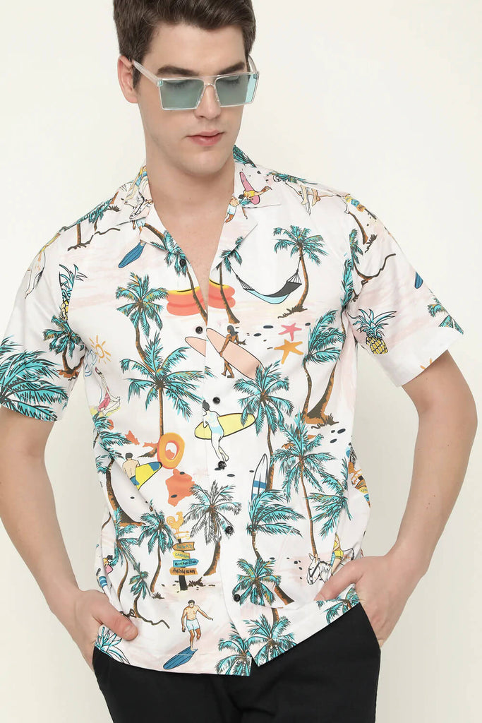 Hawaiian Surf Beach Palm Tree Printed Shirt