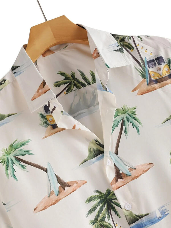 Man Button Front Vacation Tropical Shirt