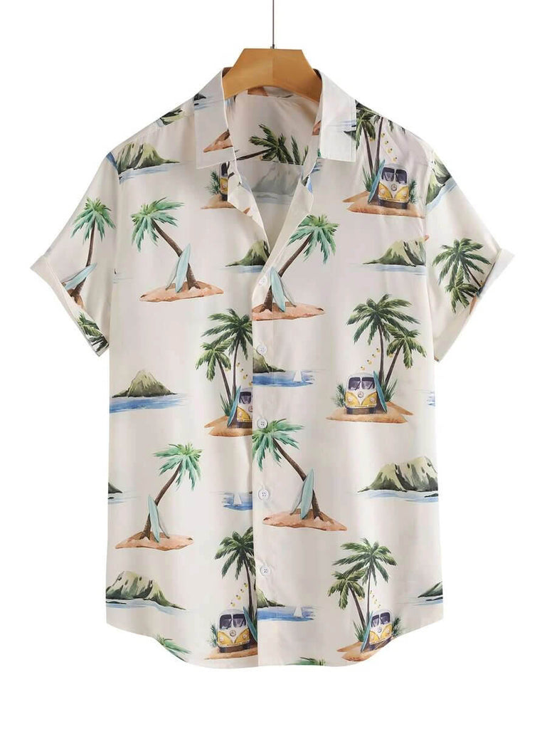 Man Button Front Vacation Tropical Shirt