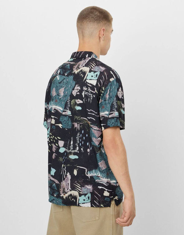 Men Abstract Print Short Sleeve Shirt