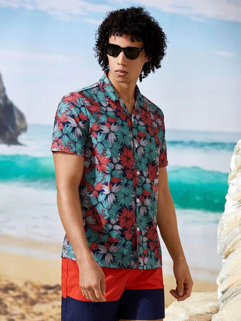 Men Floral Print Lapel Neck Multi Color Shirt