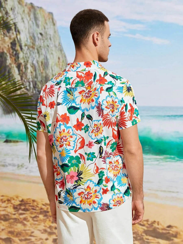 Men Allover Multi Color Floral Print Button Up Shirt