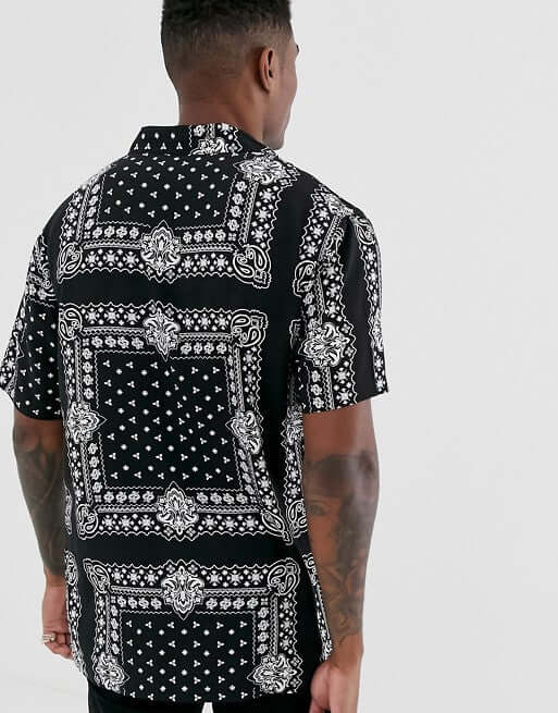 Men Black Designer Printed  Short Sleeve Shirt