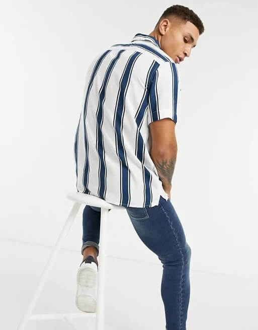 Men Blue striped short Sleeve Shirt