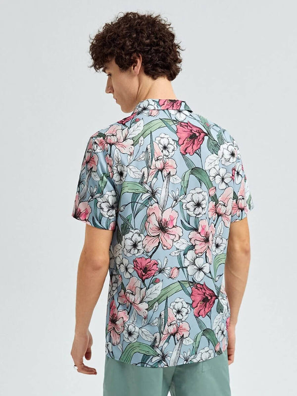 Men Floral Print Lapel Neck Multi Color Shirt