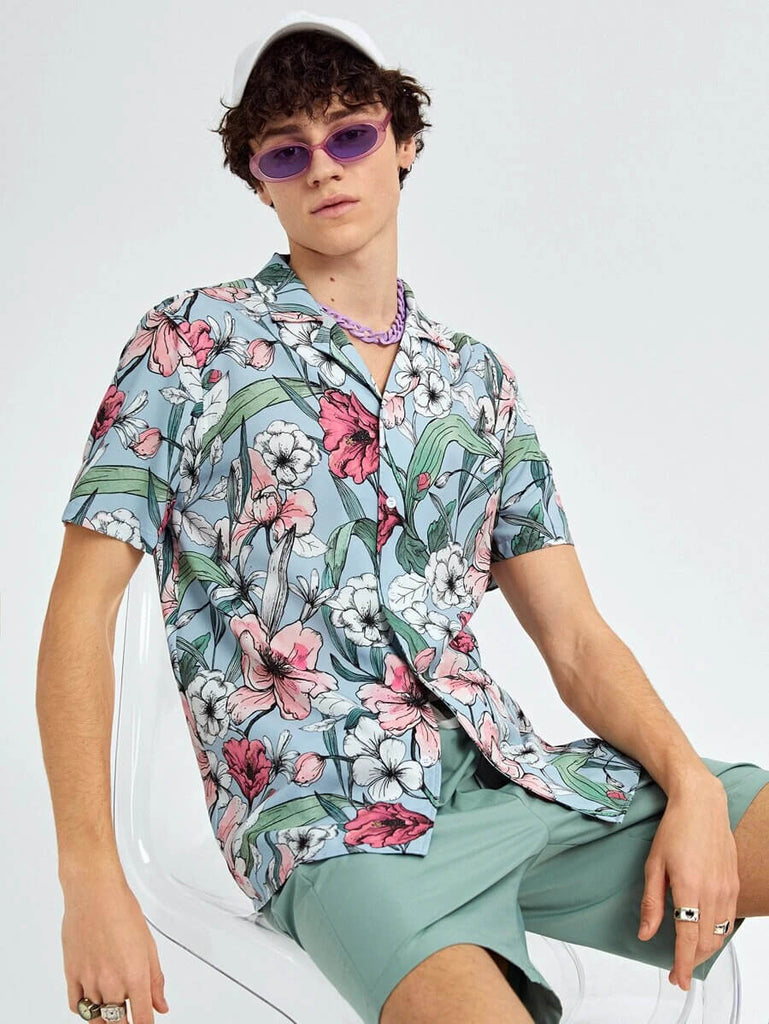 Men Floral Print Lapel Neck Multi Color Shirt