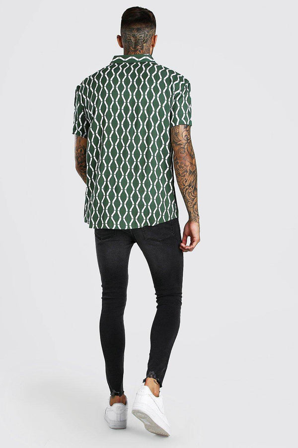 Men Green Short Sleeve Print Shirt