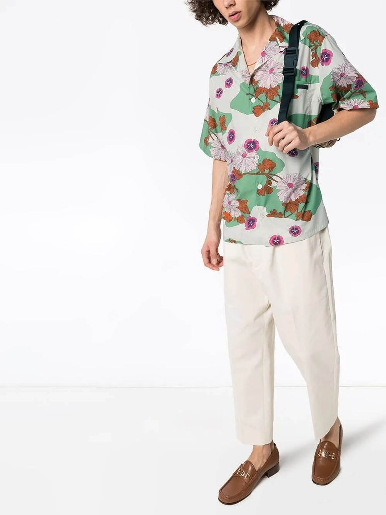 Men Green & Neutral Prada Floral Print Shirt
