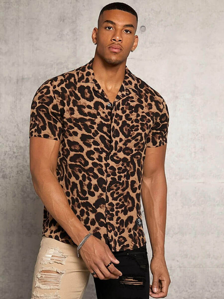 Button Up Mens Animal Print Dress Shirts Long Sleeve Leopard Dress