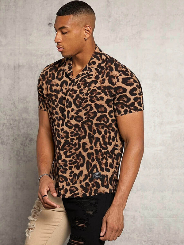 Men Leopard Button Front Shirt