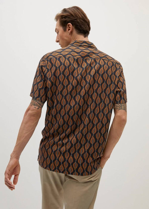 Men Printed Flowy Brown Short Sleeve Shirt