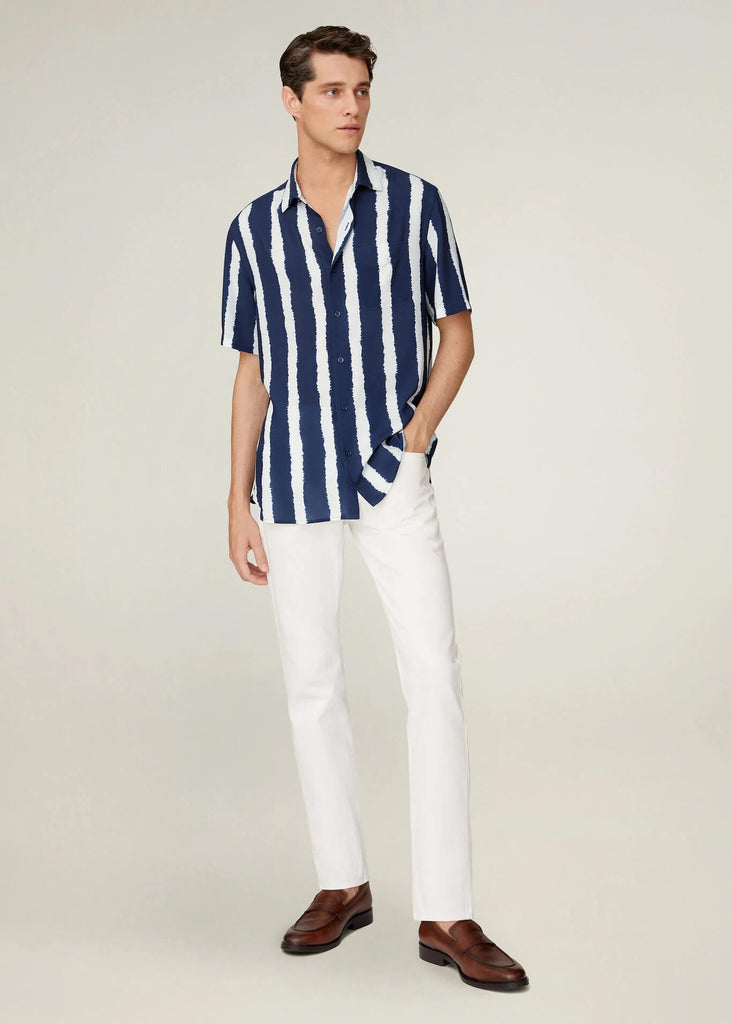 Men Striped Casual Short Sleeve Blue & white Shirt