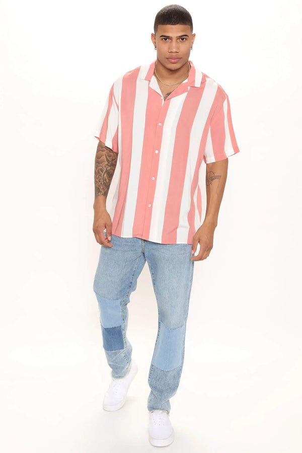 Vertical Striped Short Sleeve Shirt 
