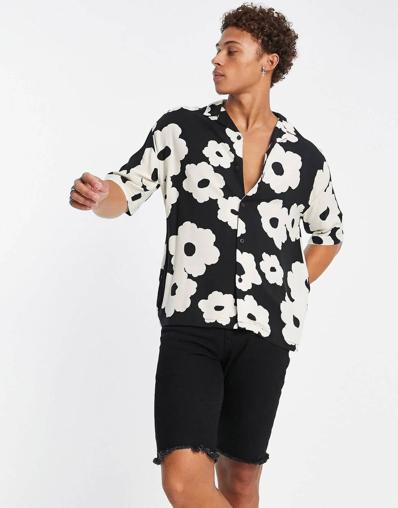 White and Black Floral Printed Shirt 