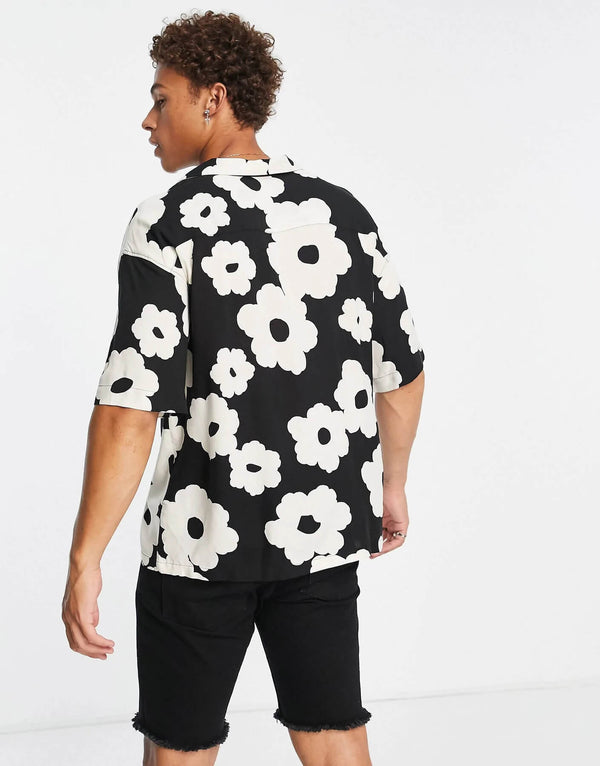 White and Black Floral Printed Shirt 