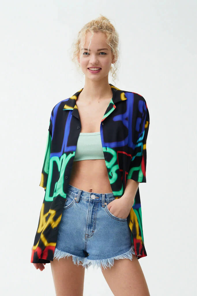 Women Multicoloured Print Short Sleeve Shirt