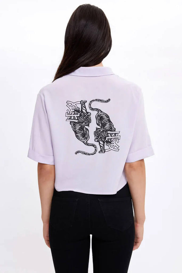 Women Purple Tiger Printed Crop Shirt