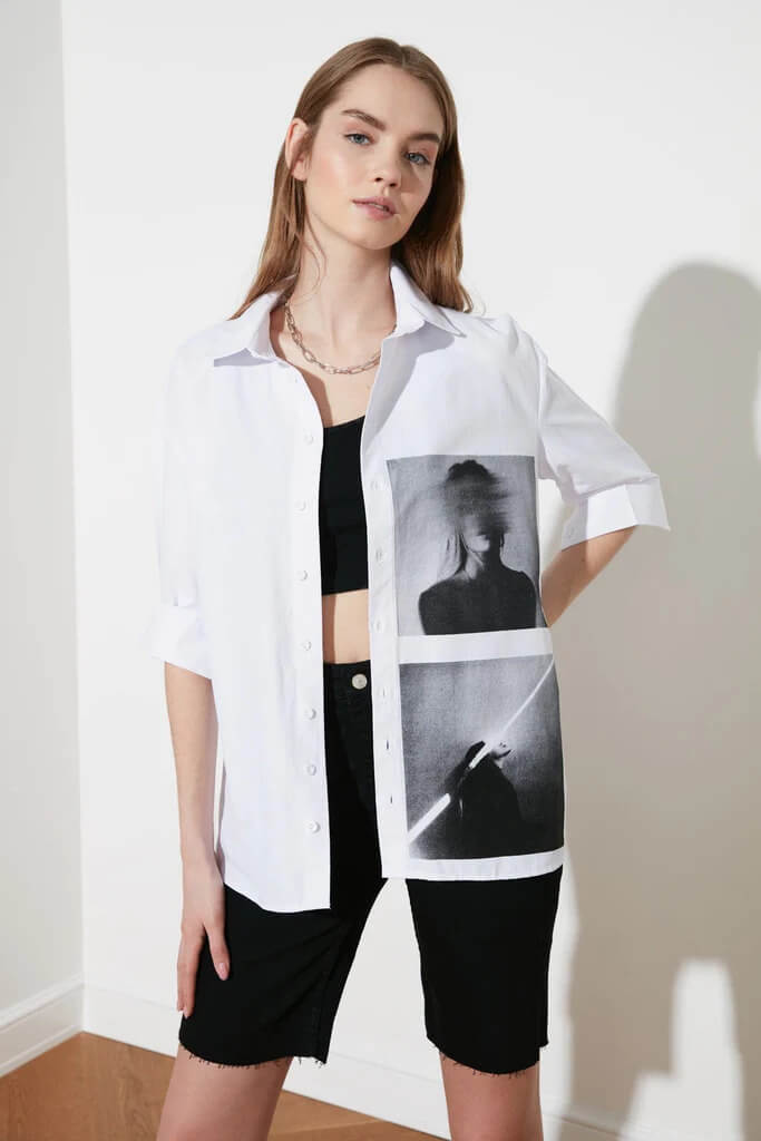 Women White Abstract Printed Shirt